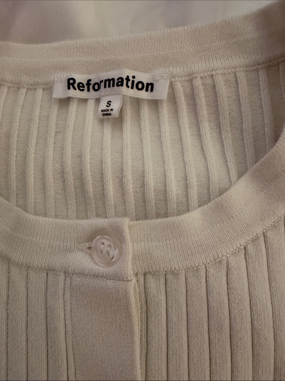 Reformation Cream Ribbed Button-Front Cardigan - Picture 2 of 2